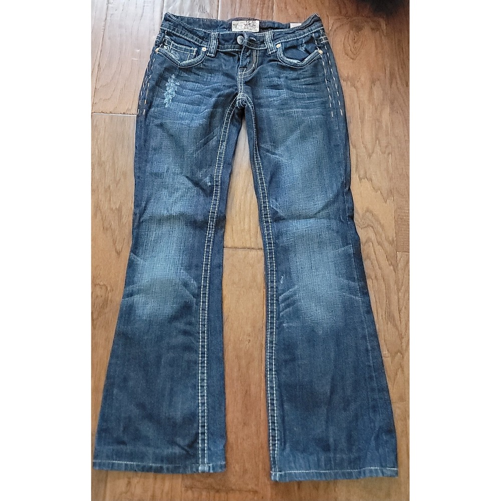 MEK Oaxaca Women's Boot Low Rise Stitchi Blue Denim Jeans Sz 26x29 Hemmed Inseam